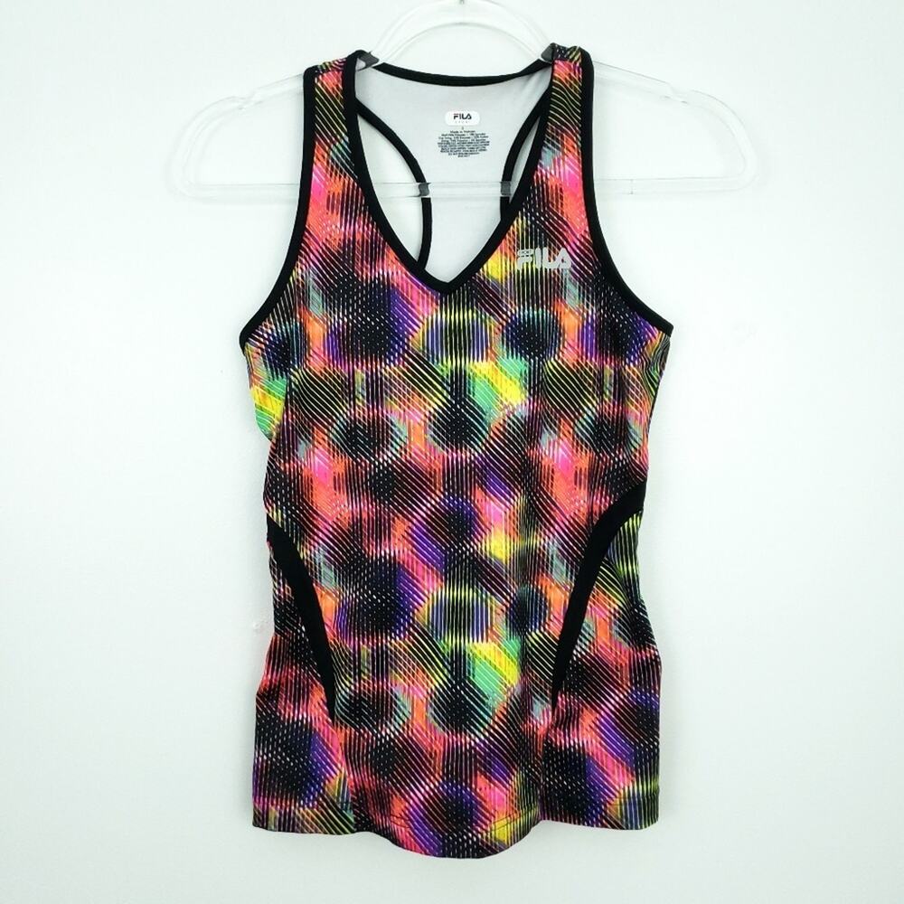Fila Workout Tank Neon Bright Colors Built In Bra Small Women Shirt Athletic